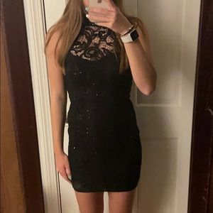 Windsor Black sparkly lace high neck dress